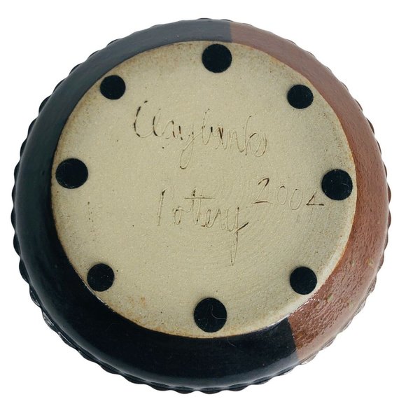 Claybanks Studio Art Pottery Pie Dish Plate Pan Brown Black Abstract Vintage - Picture 7 of 10